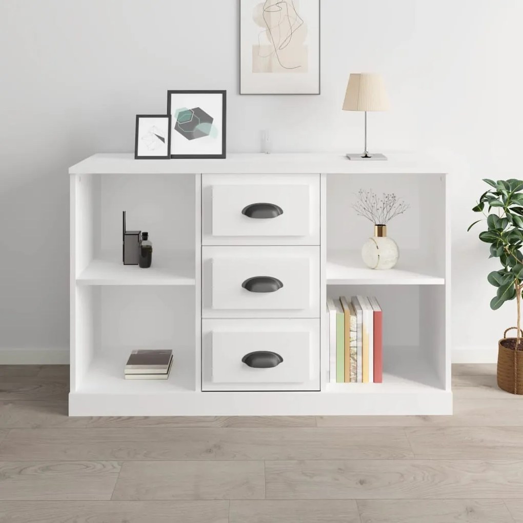 magasfényű fehér szerelt fa tálalószekrény 104,5x35,5x67,5 cm
