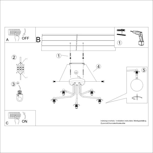 Sollux SL.1663 - Csillár rúdon ASTRAL 5xG9/8W/230V fekete