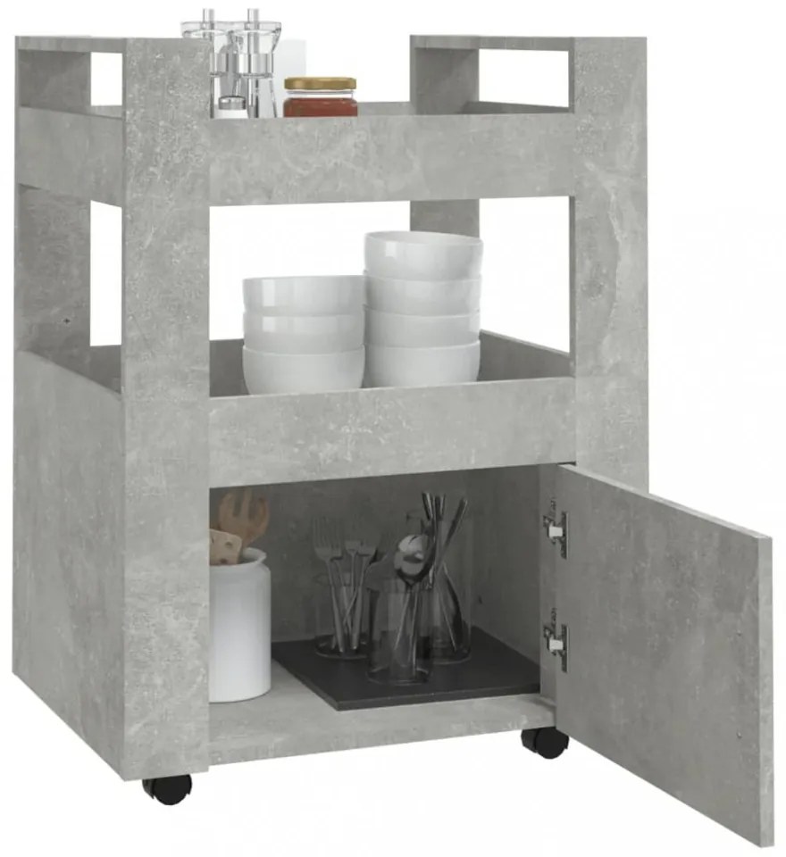 betonszürke szerelt fa zsúrkocsi 60 x 45 x 80 cm