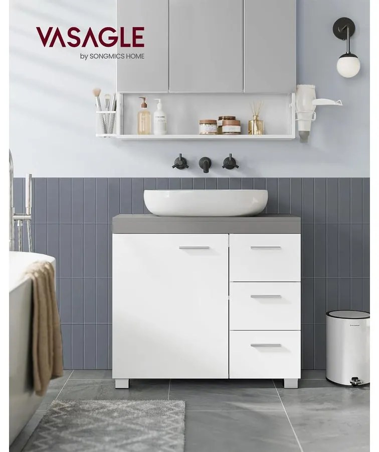 Mosdó alatti szekrény, fürdőszobai szekrény 30 × 70 × 64 cm，fehér–szürke