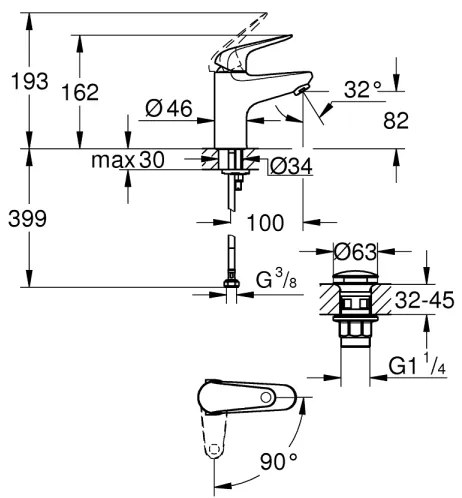 GROHE 24323001 - SWIFT mosdócsaptelep DN 15, fényes króm