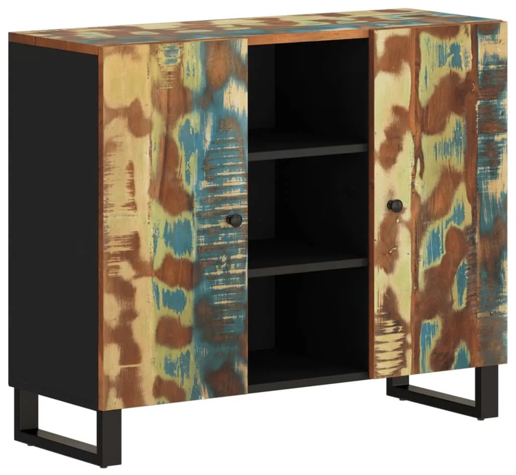 tömör 2 ajtós újrahasznosított fa tálalószekrény 90x33x75 cm