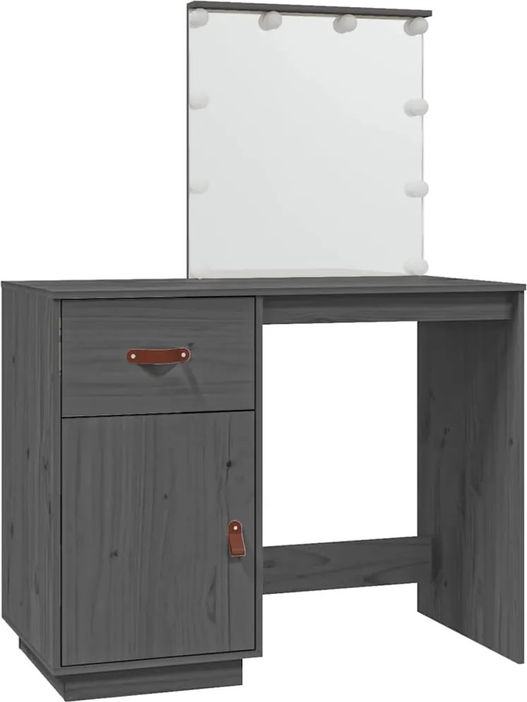 vidaXL szürke tömör fenyőfa fésülködőasztal LED-del 95 x 50 x 133,5 cm