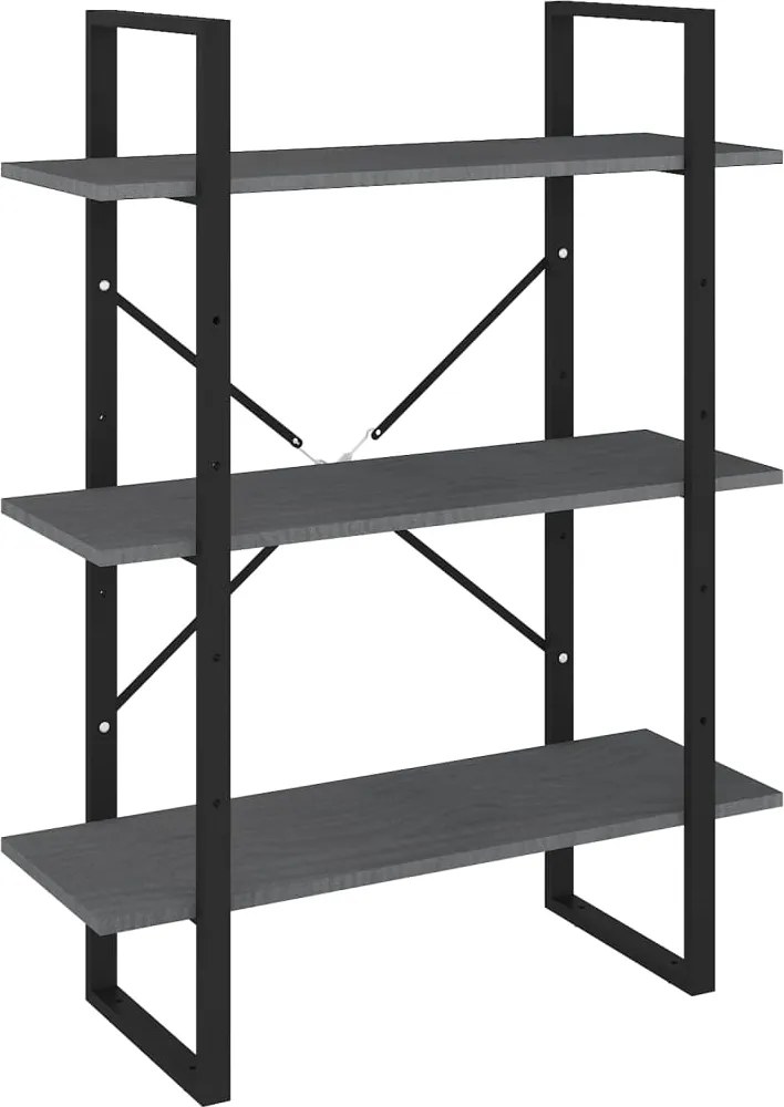 vidaXL háromszintes szürke tömör fenyőfa könyvszekrény 80x30x105 cm