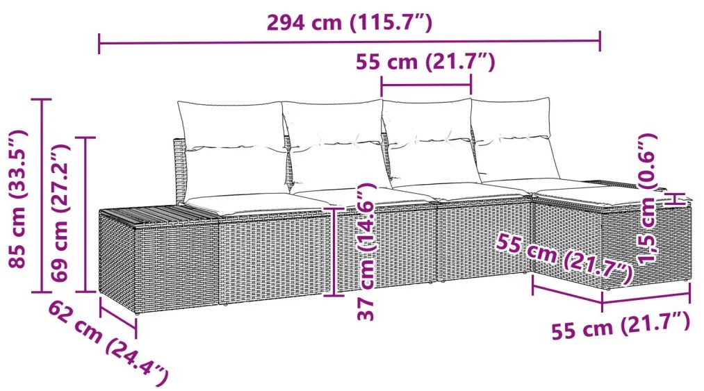 Kerti Kanapé Szett párnával 5 pcs Világosszürke polirattan
