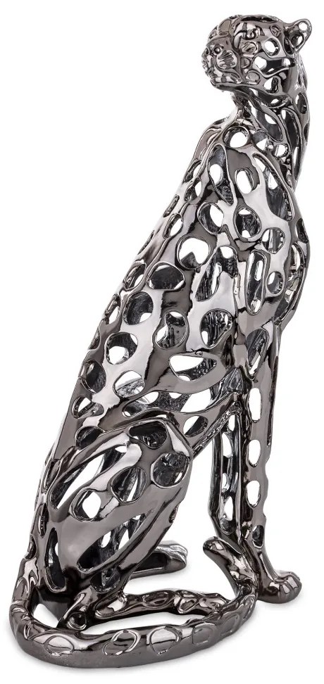 Figura Leopard Ezüst 43x22x18cm