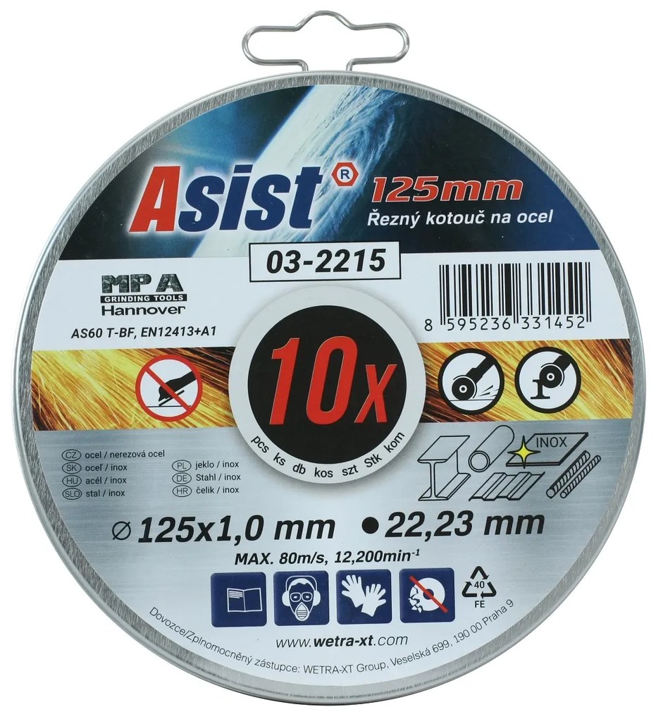 Acél/INOX vágókorong-készlet 125 x 1mm, 10db fémdobozban ASIST 03-2215