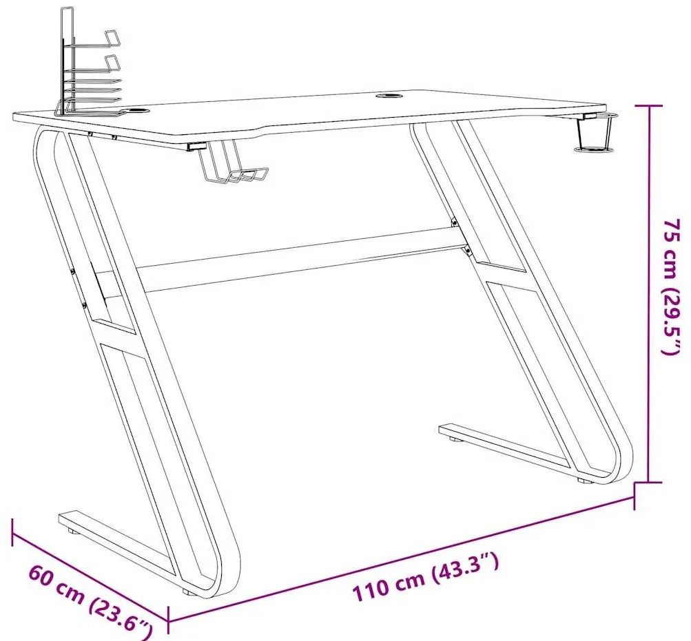 fekete ZZ-lábú gamer asztal 110 x 60 x 75 cm