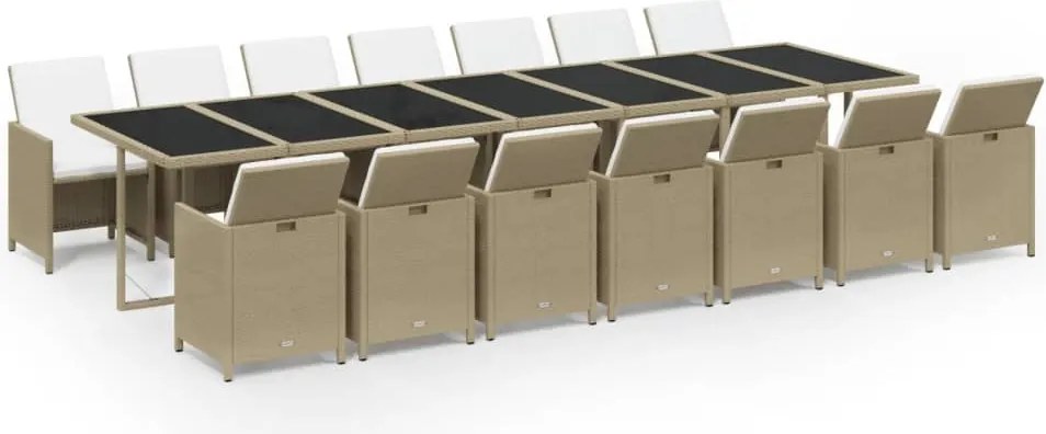vidaXL 15 részes bézs polyrattan kerti étkezőgarnitúra párnákkal