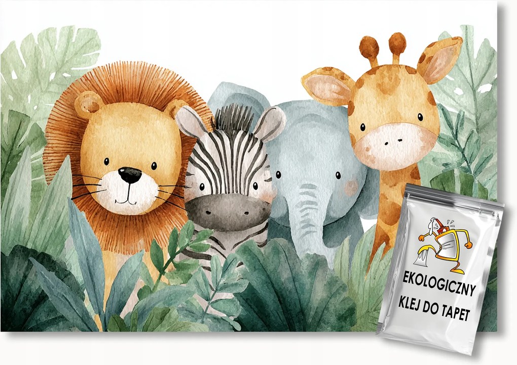 Fotótapéta Flizelina Dzsungel Állatok Elefánt Zsiráf Zebra 300x210 ragasztó