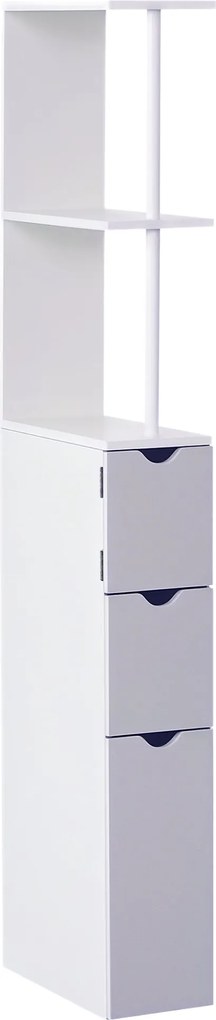HOMCOM Modern Fürdőszoba Segédoszlop Fürdőszobai Szekrény Tárolóegység 2 Polccal 2 Fiókkal és 1 Billenés Elleni Ajtóval 15x33x136,5 cm Fehér | Aosom