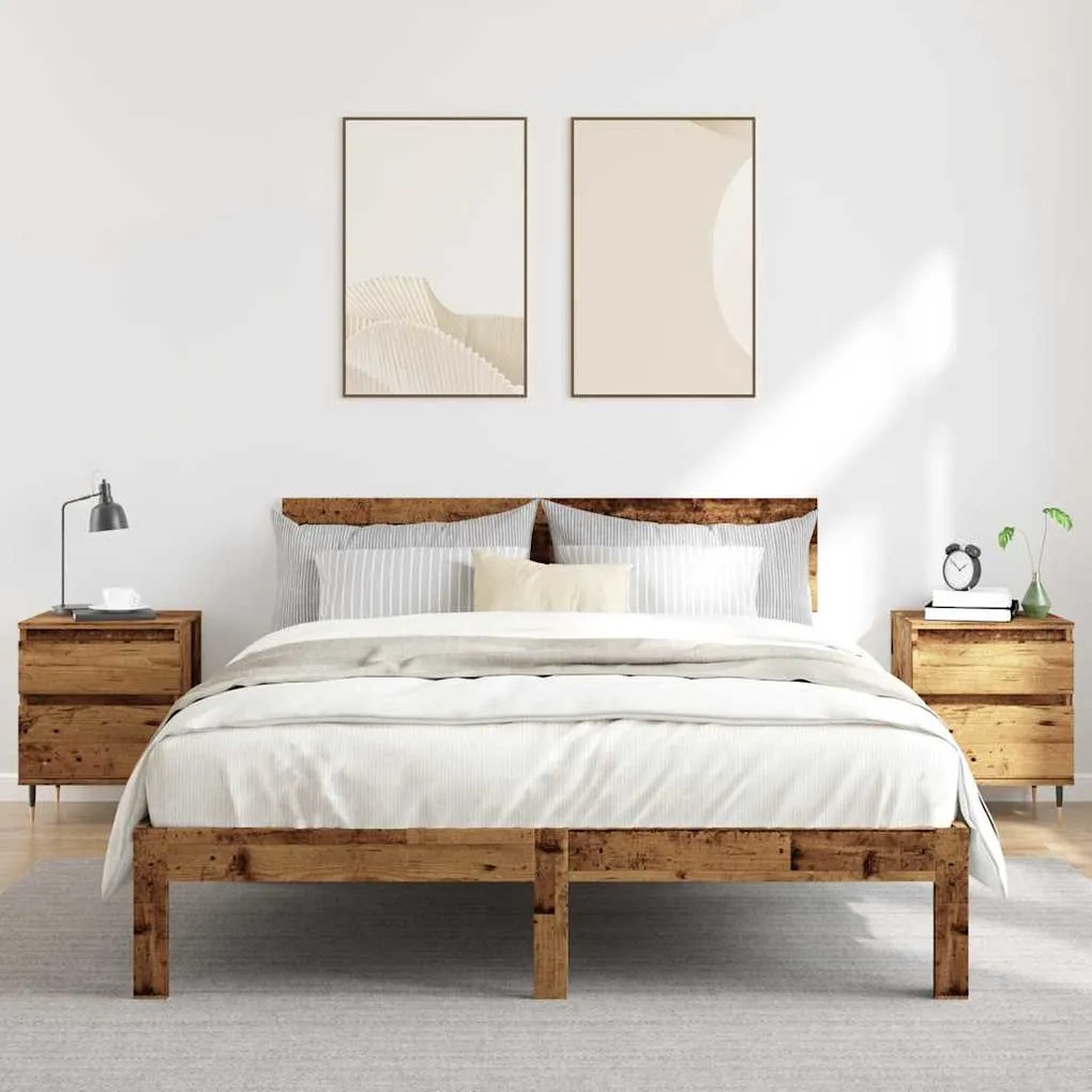 2 db antik fa színű szerelt fa éjjeliszekrény 40 x 35 x 50 cm