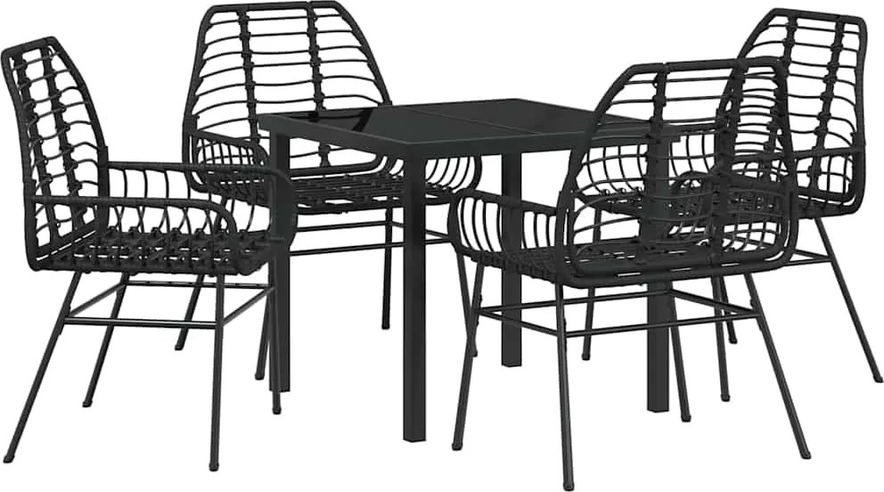 vidaXL Kert étkező szett 5 pcs Fekete polirattan