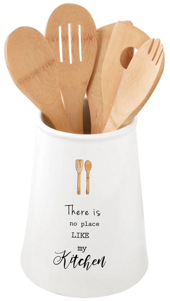 Porcelán fakanáltartó 5 db bambusz konyhai eszközzel KITCHEN Elements