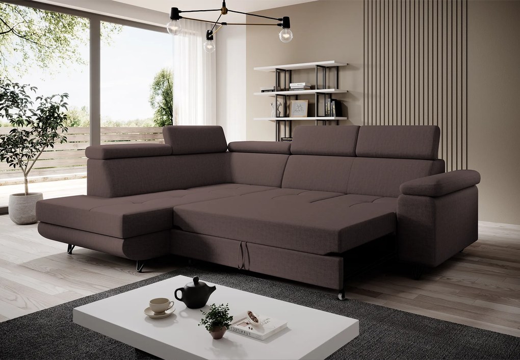 Kinyitható ülőgarnitúra, barna, balos, JOGI ROH