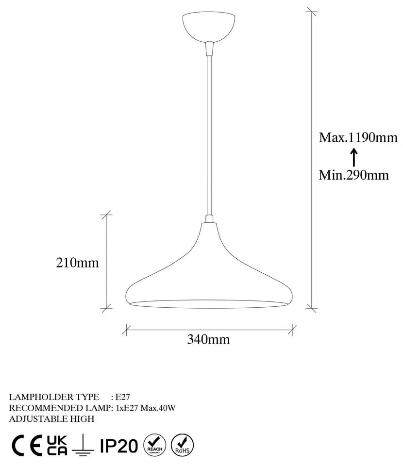 Fekete-rézszínű függőlámpa fém búrával ø 34 cm Barek – Opviq lights