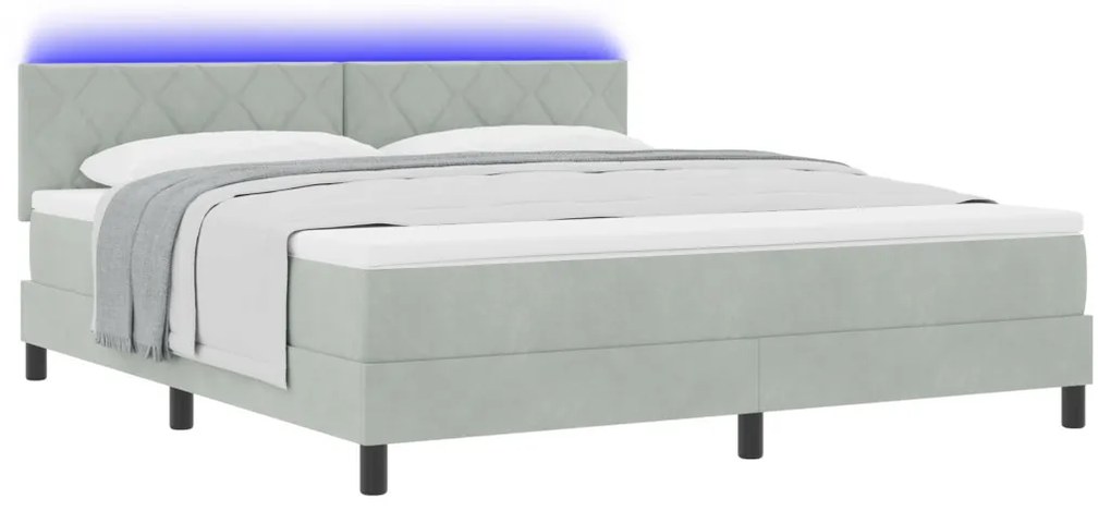 Boxspring Ágy Mattal és LED Fénnyel Szürke 180x200 cm Bársonyos