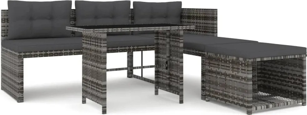 vidaXL 4 részes szürke polyrattan kerti étkezőszett párnával