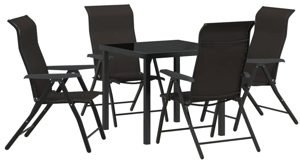 5 darabos kerti étkező szett Fekete Poly Rattan
