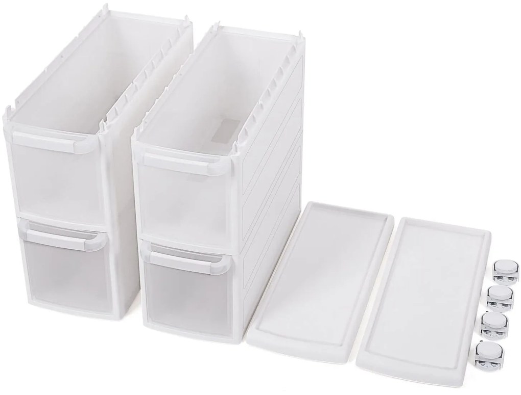 4 Mély fiókos polc kerekekkel, 84,5 cm magas, fehér
