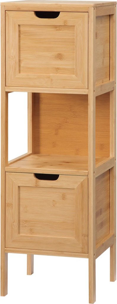 kleankin Szabadon álló fürdőszobai szekrény bambusz lábakkal, 2 eltávolítható fiókkal és 1 polccal - természetes dizájn - 30 x 30 x 90 cm | Aosom