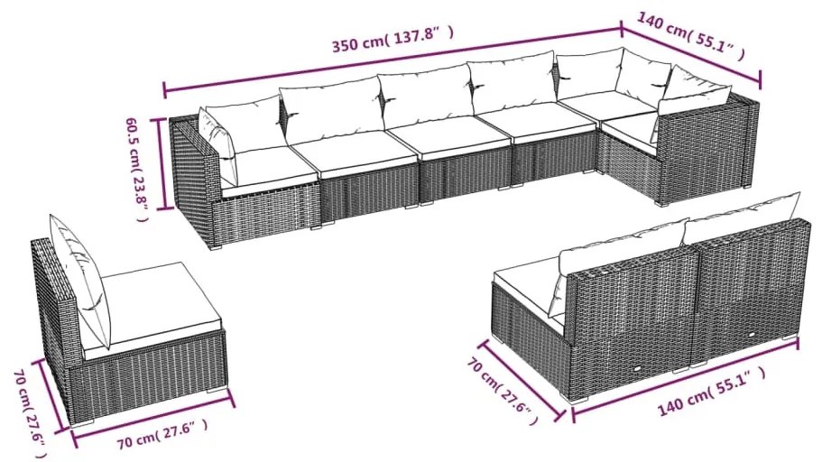 9 részes barna polyrattan kerti ülőgarnitúra párnákkal