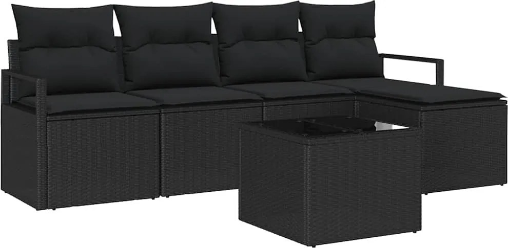 vidaXL Kanapé Szett párnával tárolóval 6 pcs Fekete polirattan