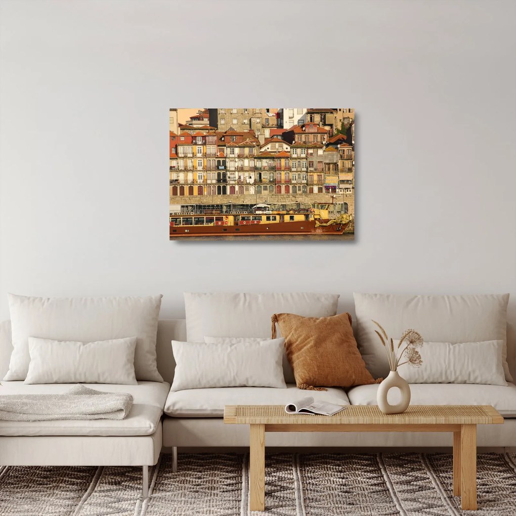 Üveg kép - Vízparti negyed, Portugália (70x50 cm)