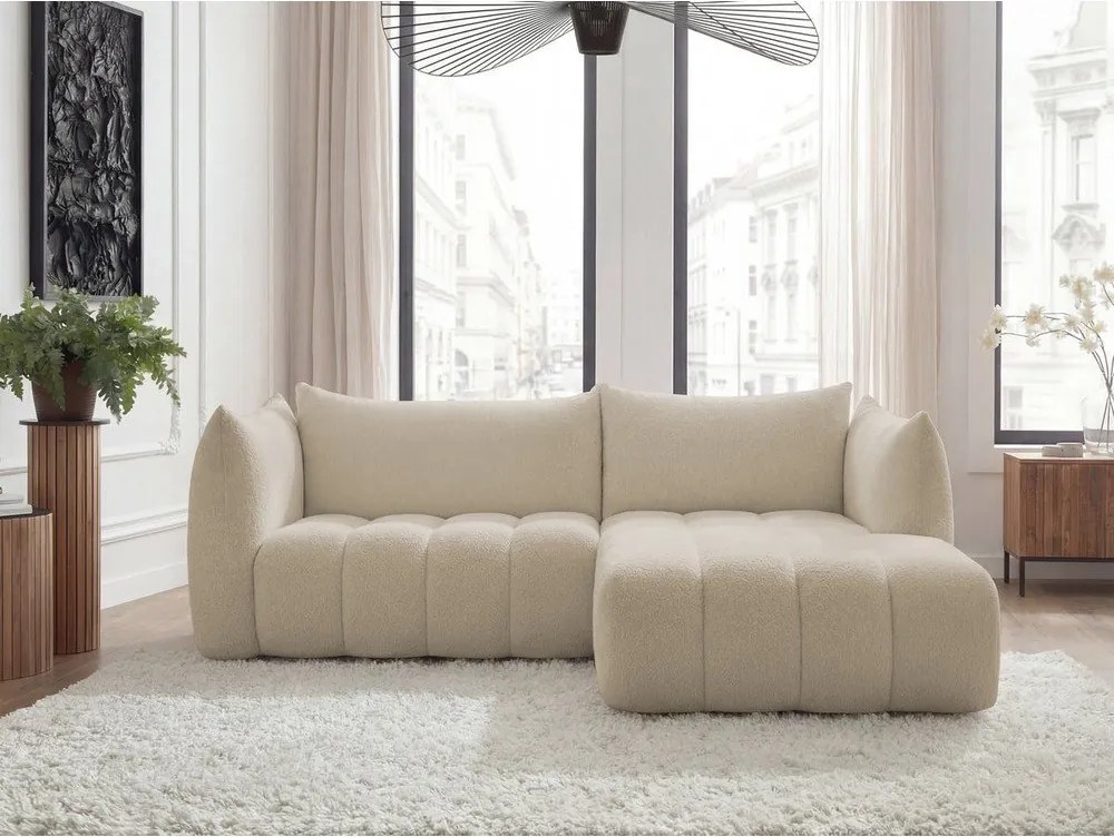 Bézs buklé sarokkanapé (jobb oldali-heverő résszel) Azra – Bobochic Paris