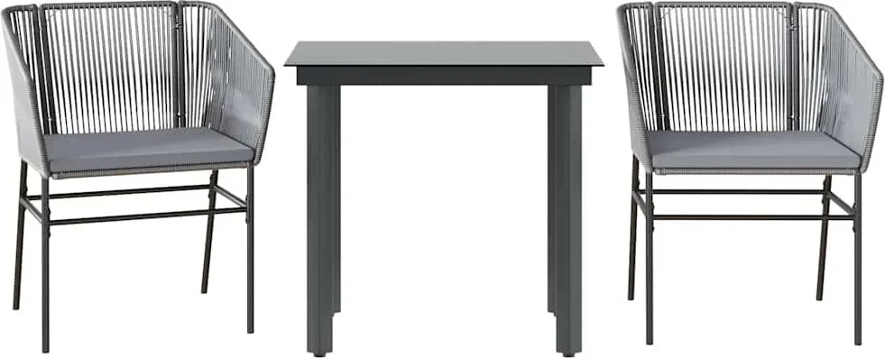 vidaXL 3 részes szürke polyrattan üveg kerti étkezőgarnitúra párnával