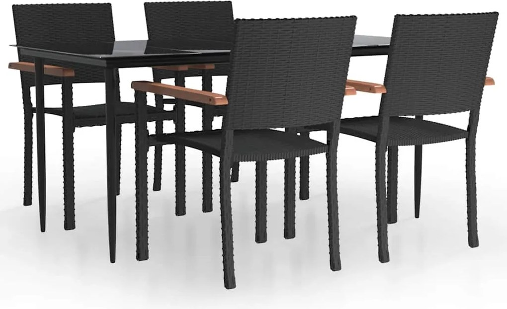 vidaXL 5 részes fekete polyrattan kerti étkezőgarnitúra