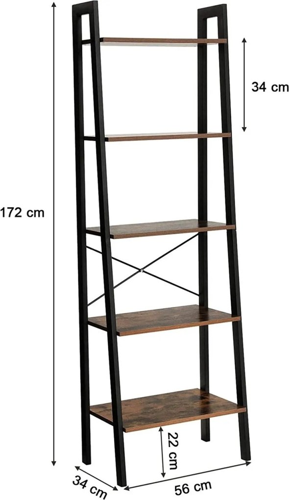 Rusztikus barna álló könyvespolc 56 × 32 × 172 cm