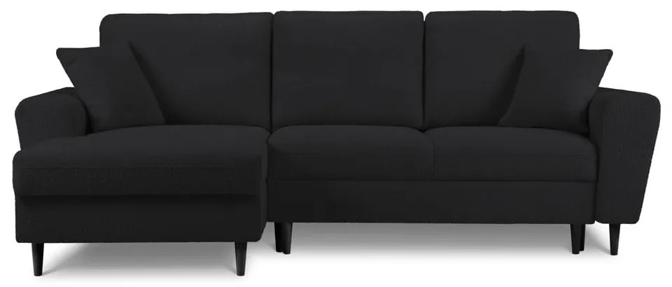 Fekete buklé kinyitható tárolóhelyes sarokkanapé (bal oldali-heverő résszel) Kyoto – Cosmopolitan Design
