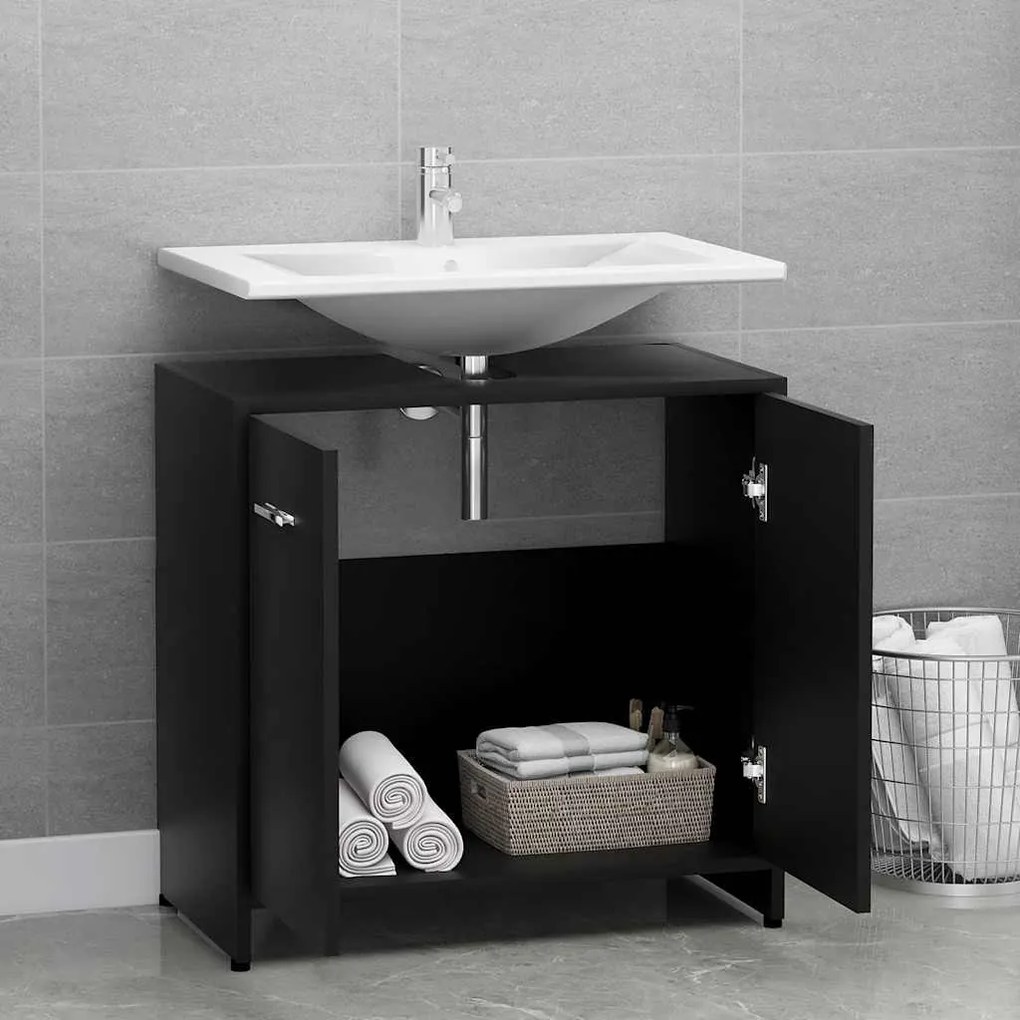 Fekete szerelt fa fürdőszobaszekrény 60 x 33 x 61 cm
