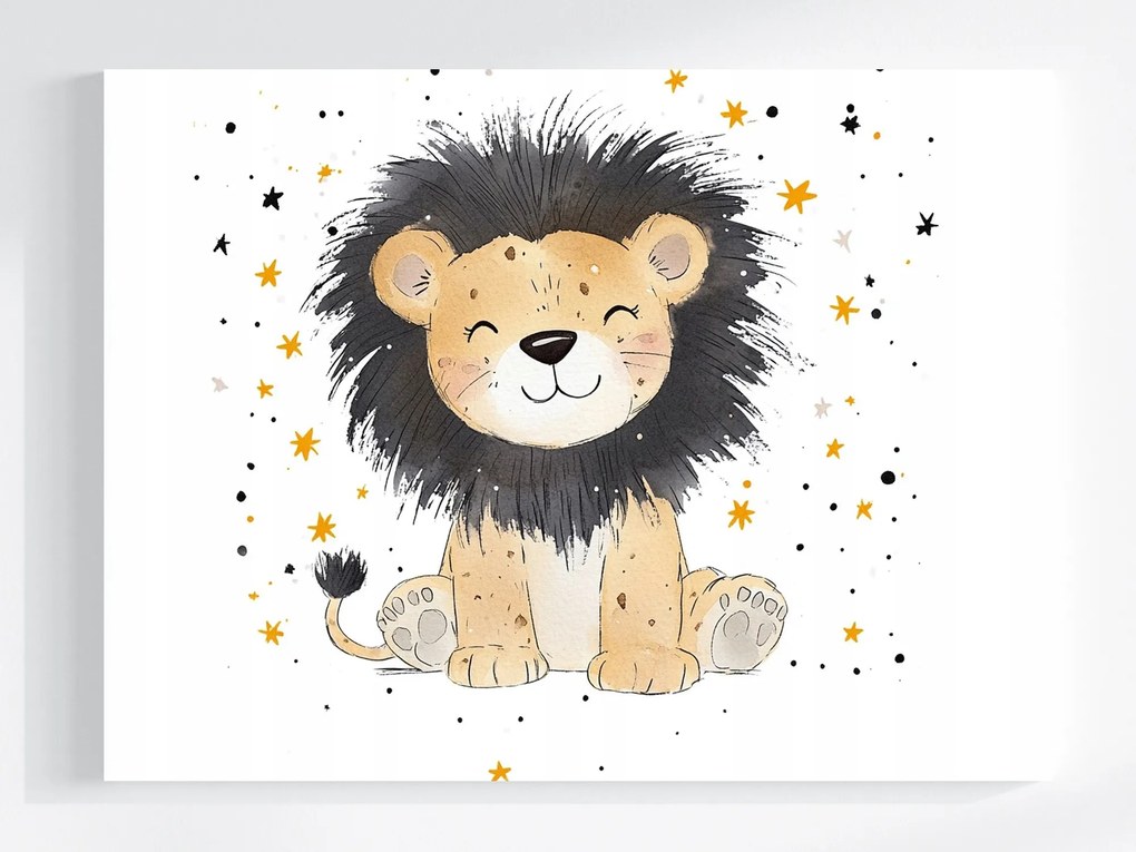 Vászonkép Canvas Rajz Állat Oroszlán Csillag Mosoly 100x75
