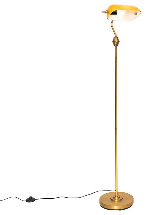 Klasszikus jegyzői állólámpa bronz színű, borostyánsárga üveggel - Banker