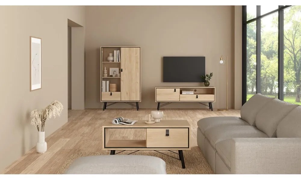 Natúr színű TV-állvány tölgyfa dekorral 150x60x40 cm Ry – Tvilum