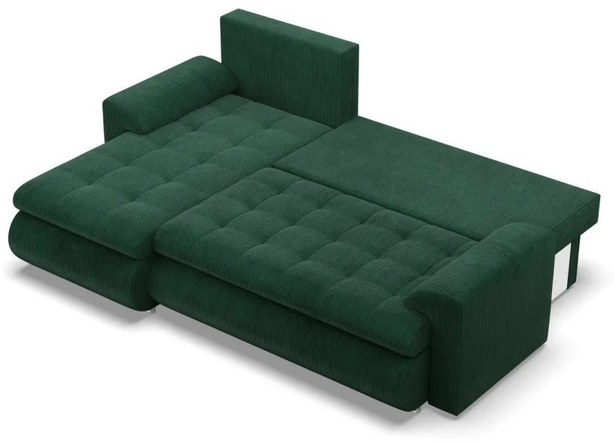 Tokio sarokkanapé, 2 ágyneműtartóval, kordbársony, baloldali, zöld