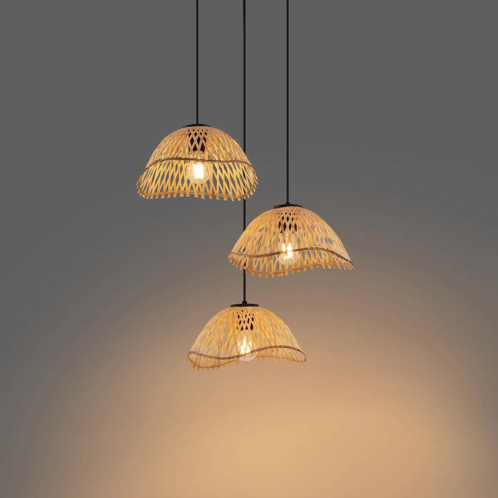 Boho stílusú függőlámpa fekete bambusszal 3-lámpás - Lily