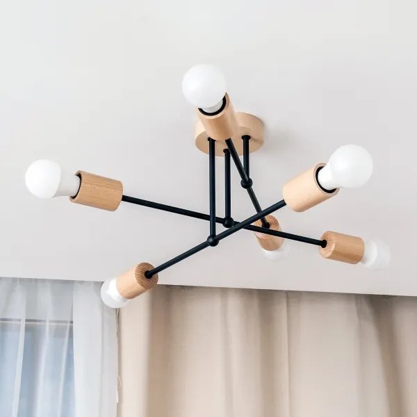 Plafonra szerelhető CAMBRIDGE csillár 6xE27/15W/230V fenyő