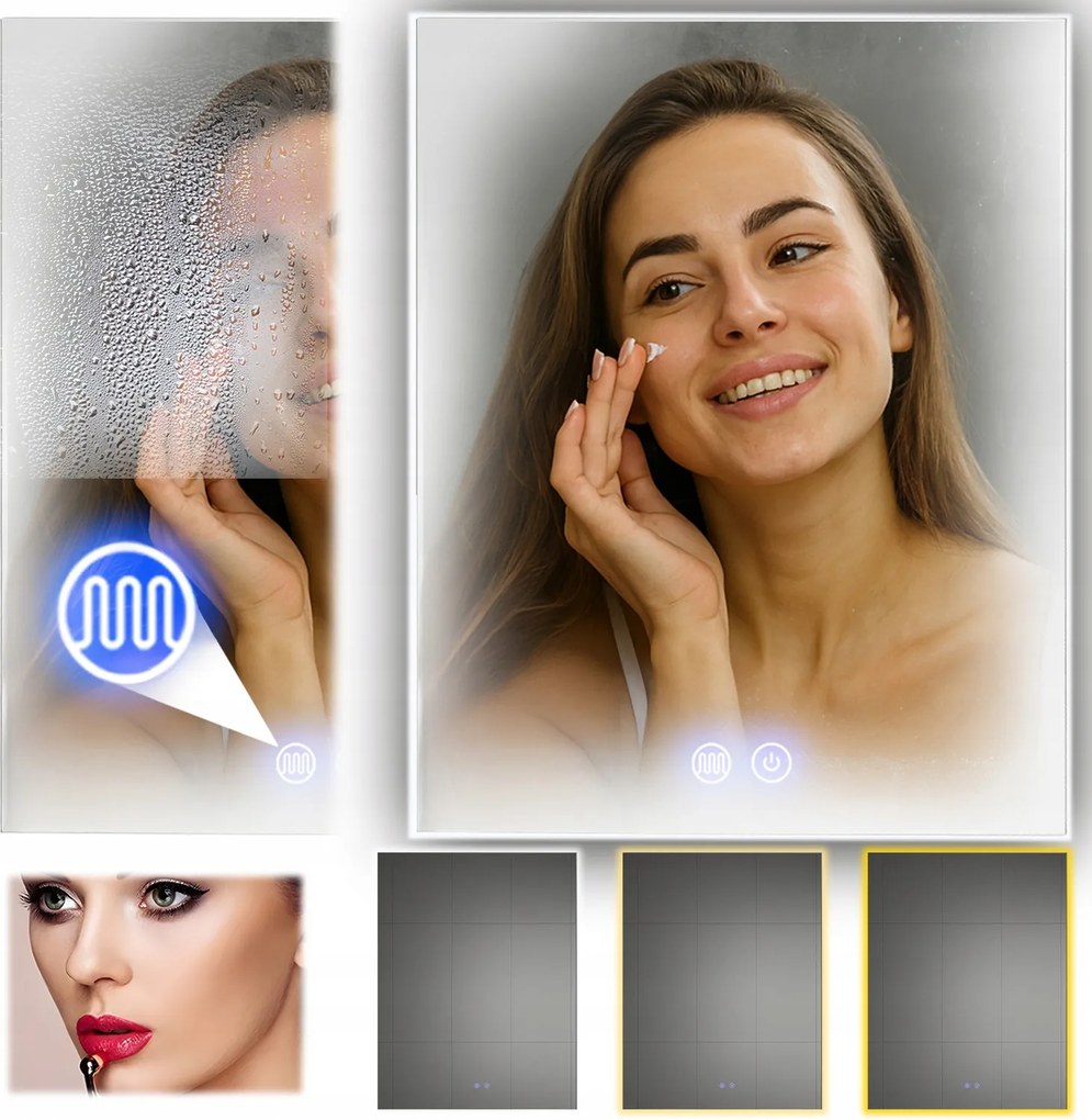 Fűthető Led-es Megvilágított Tükör 60x80cm Téglalap Alakú Fürdőszobai Érintőképernyős
