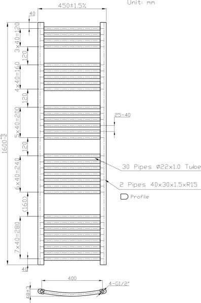 Novaservis - Fürdőszobai törölközőszárító radiátor 648W/230V 160x45 cm fehér, lekerekített