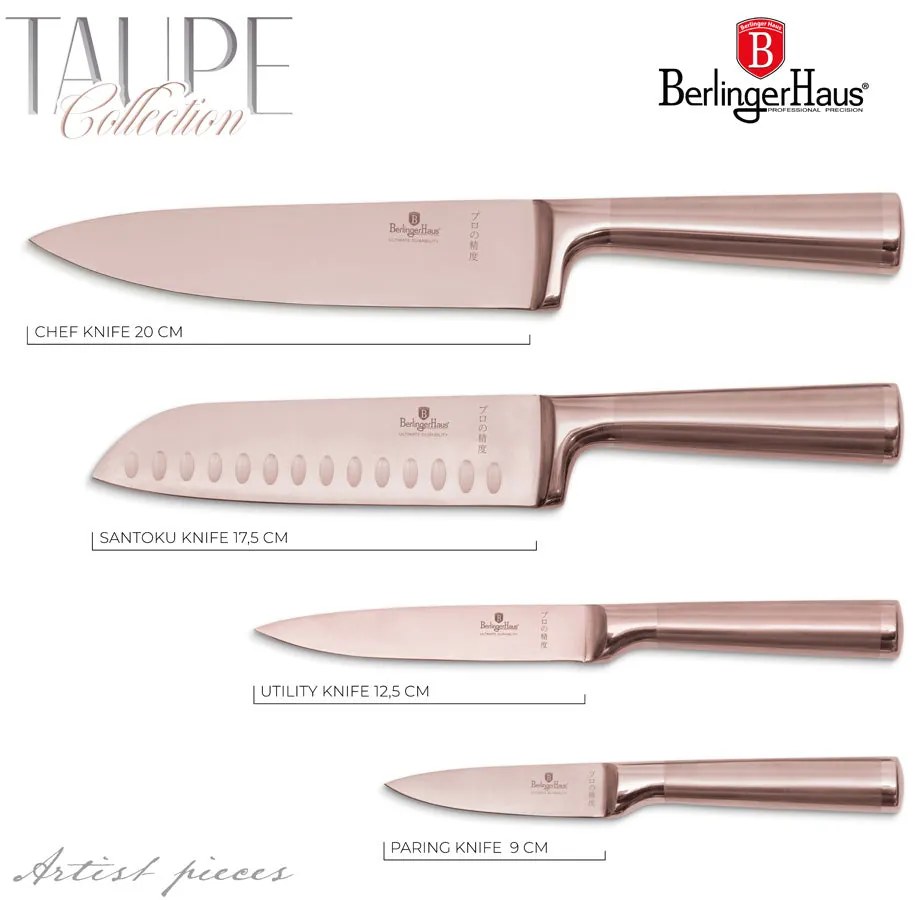 4 részes minőségi rose gold késkészlet Berlinger Haus Taupe Collection
