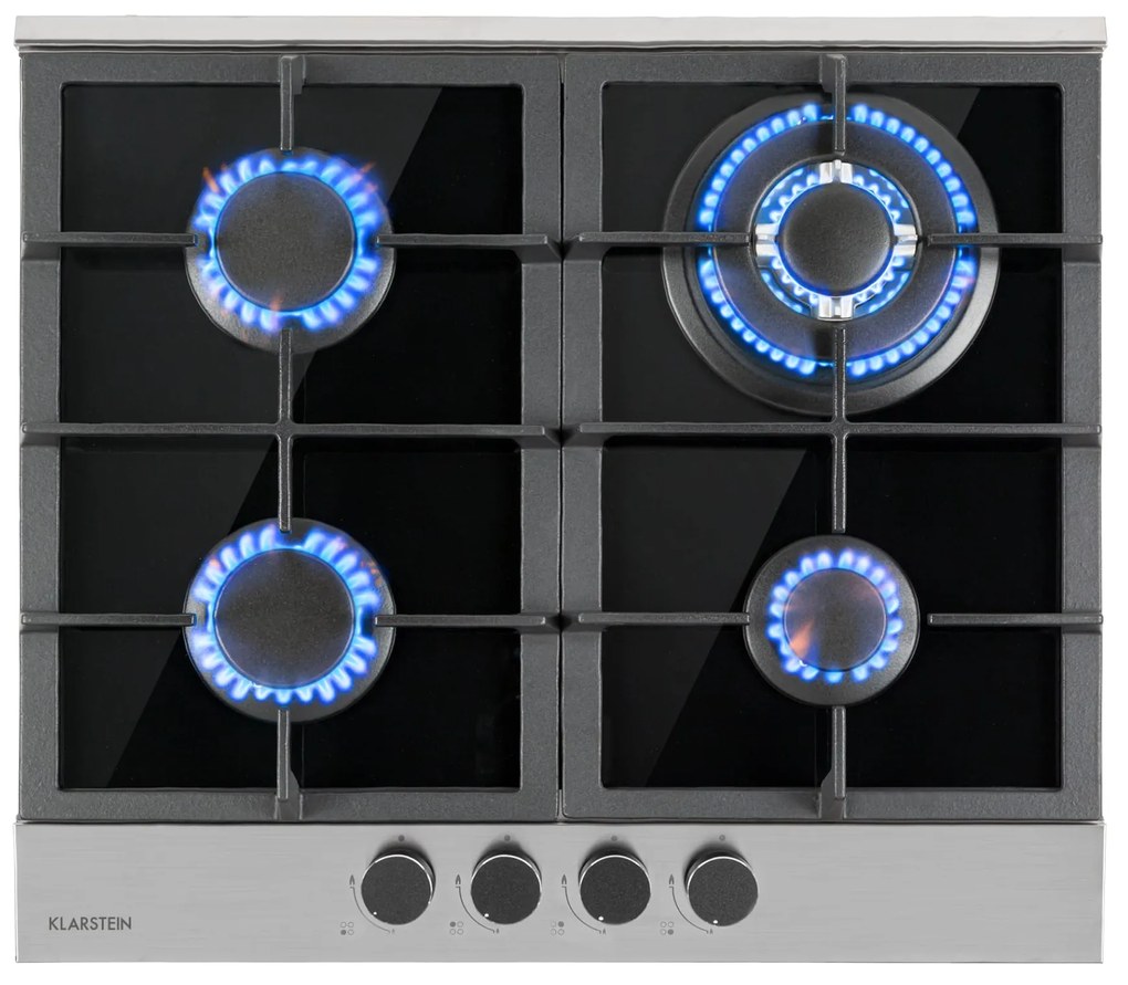 Klarstein Alchemist, gázfőzőlap, 4 alumínium égő, üvegkerámia, fekete