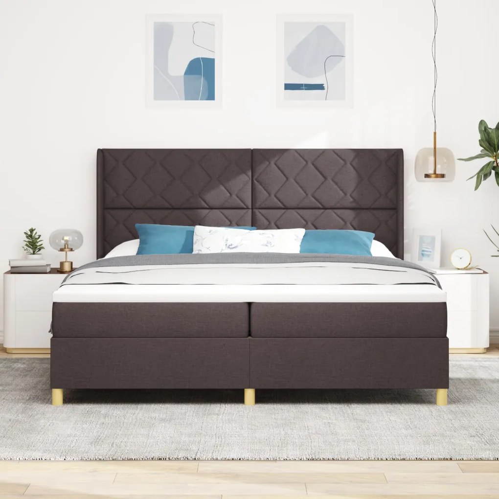 Boxspring Ágy Matrac & LED Sötétbarna 200x200 cm Szövet