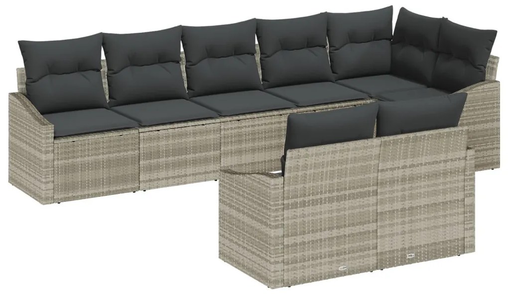 8 részes kerti étkezőszett párnákkal világosszürke polyrattan