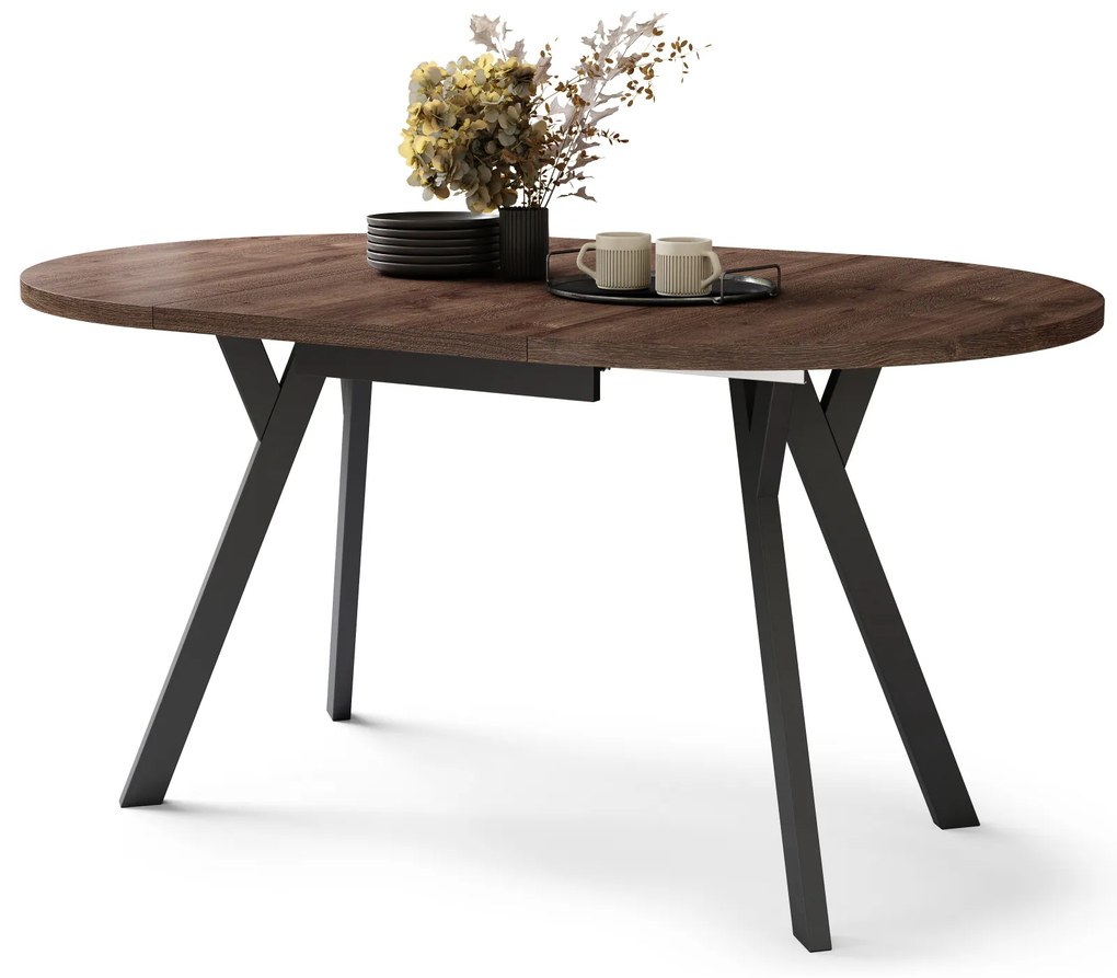 Mazzoni ALMO Barna tölgy/fekete lábak - BŐVÍTHETŐ KEREK ASZTAL Y ALAKÚ LÁBAKKAL LOFT/IPARI STÍLUSÚ NAPPALIBA/ÉTKEZŐBE
