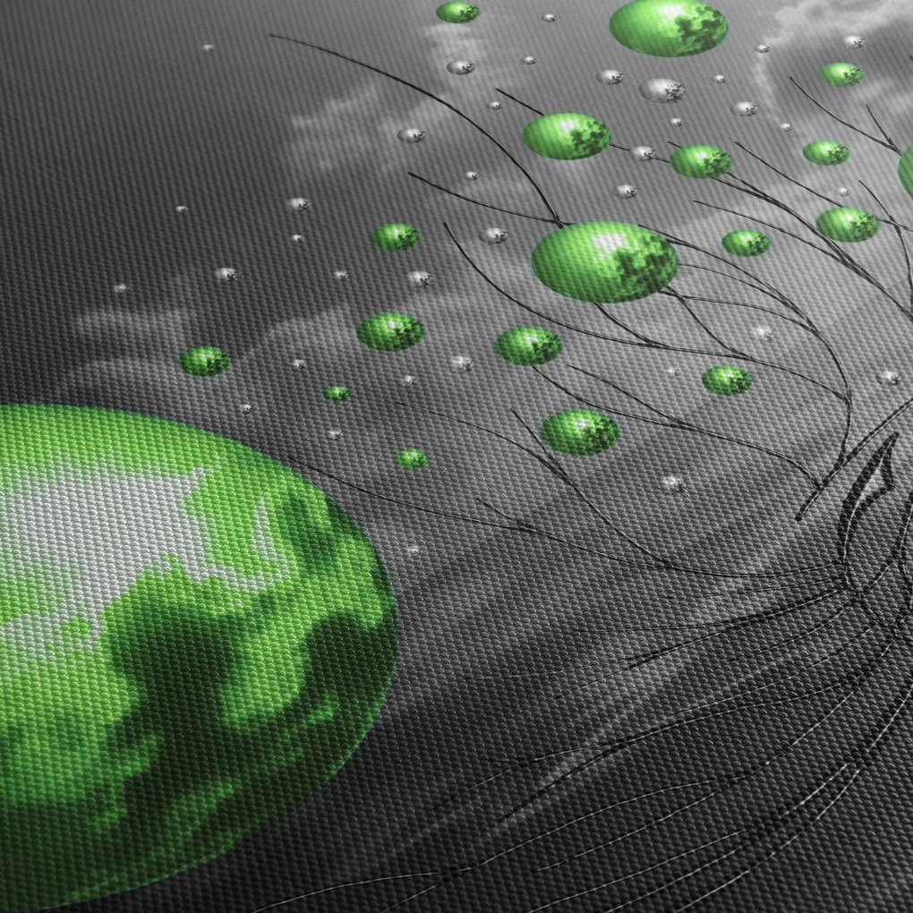 Zöld absztrakt gömbök képe (120x50 cm)