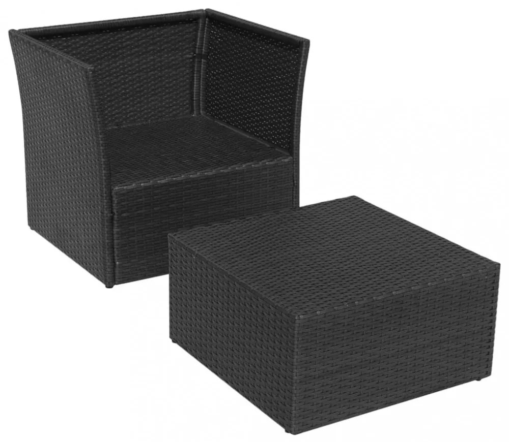 fekete kerti polyrattan szék zsámollyal