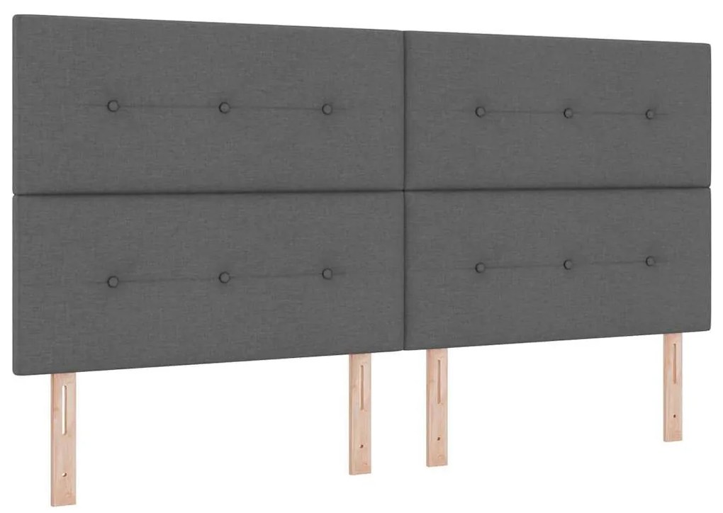 Boxrugós ágy fejtámlával Sötétszürke 200 x 200 cm szövet